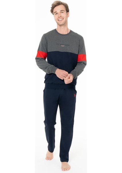 Erkek Bisiklet Yaka Uzun Kollu Pijama Takımı S26930 Cepli