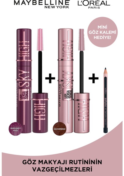 Lash Sensational Mürdüm & Sky High Kahverengi Maskara & Khol Paradise Mini Göz Kalemi