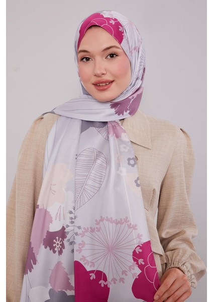 Gri Çiçek Desen Twill Şal modelleri