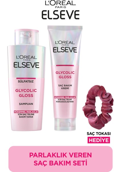 Glycolic Gloss Mükemmel Parlaklık 2'li Saç Bakım Seti: Şampuan , Saç Kremi +Saç Tokası Hediye