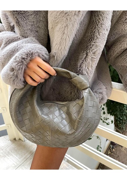 Düğüm Detaylı Örgülü Çanta Gri modelleri