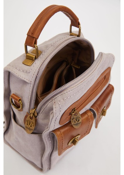 Gri Çift Gözlü Fermuarlı Omuz Çantası modelleri