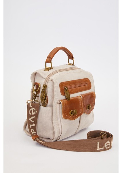 Krem Çift Gözlü Fermuarlı Omuz Çantası