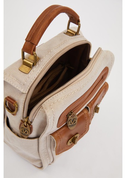 Krem Çift Gözlü Fermuarlı Omuz Çantası modelleri