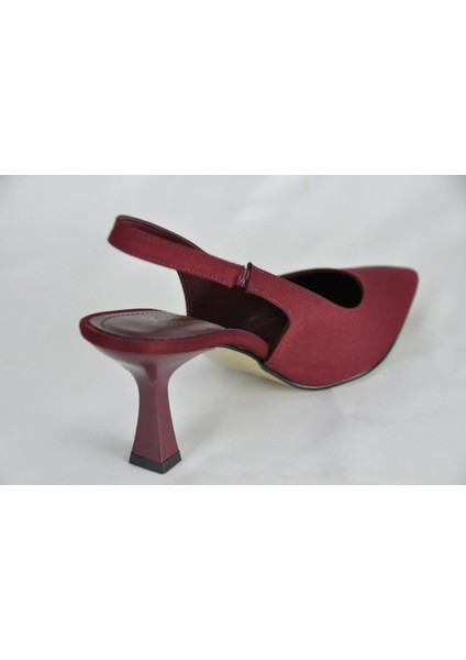 Kadın Vişne Saten Arkası Açık Mat Topuklu fiyatları