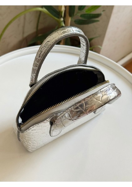 Kadın Parlak Mini Kroko Desen Uzun Askılı El, Omuz Çantası