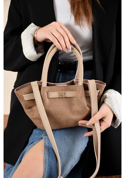 Kadın Kilit Detaylı Süet Mini Çanta