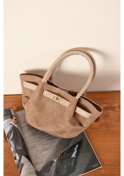 Kadın Kilit Detaylı Süet Mini Çanta