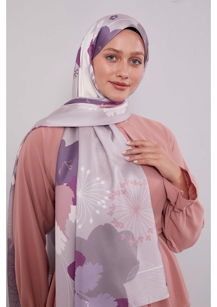 Mor Çiçek Desen Twill Şal modelleri