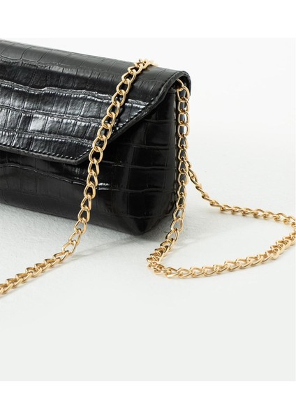 Parlak Timsah Deri Baskılı Özel Tasarım Çapraz Zincir Askılı Çanta