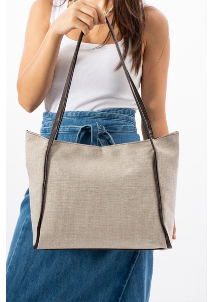 Kadın Kanvas Büyük Askılı Omuz Çantası Astarlı