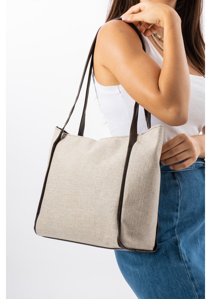 Kadın Kanvas Büyük Askılı Omuz Çantası Astarlı