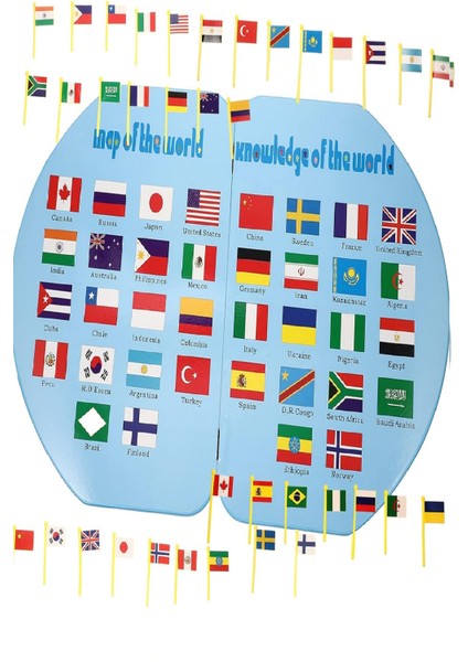 Çift Taraflı Ahşap Dünya Haritası Platformu – Bayraklı Eğitici Çocuk Coğrafya Oyun Seti