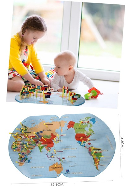 Çift Taraflı Ahşap Dünya Haritası Platformu – Bayraklı Eğitici Çocuk Coğrafya Oyun Seti modelleri