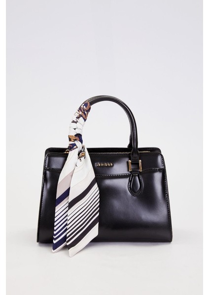 Siyah Fular Askı Süslü Omuz Çantası