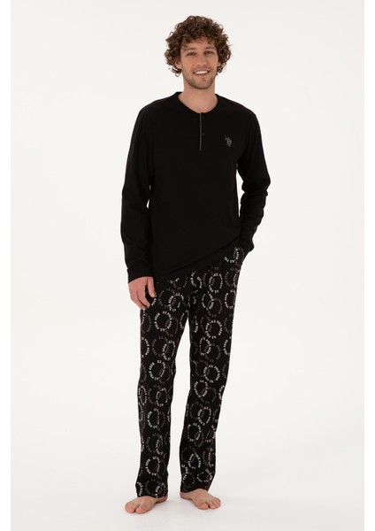 Erkek Bisiklet Yaka Uzun Kollu Pijama Takımı S26930 Cepli