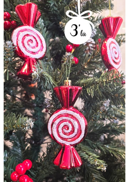 Büyük Boy Fiyonk Şeker Paketi Yılbaşı Ağaç Süsü 3lü Paket