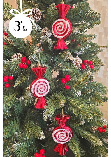 Büyük Boy Fiyonk Şeker Paketi Yılbaşı Ağaç Süsü 3lü Paket modelleri