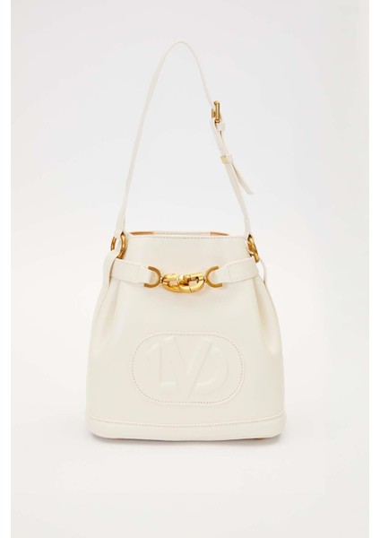 Krem Büzgü Detaylı Omuz Çantası