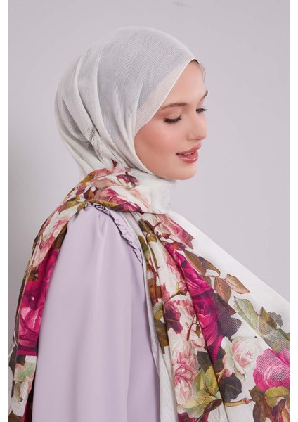 Mint Yeşili Çiçek Dalı Desen Pamuk Şal