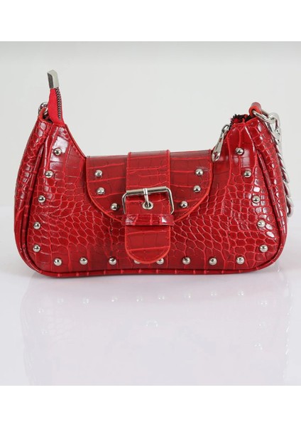 Bony Zımbalı Timsah Desenli Kırmızı Kol Çantası