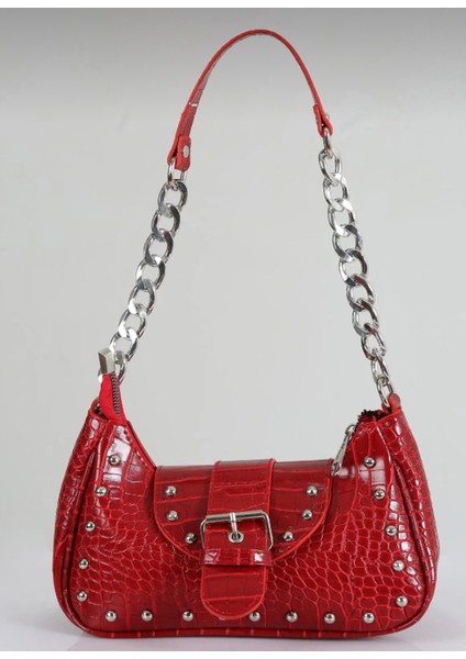 Bony Zımbalı Timsah Desenli Kırmızı Kol Çantası fiyatları