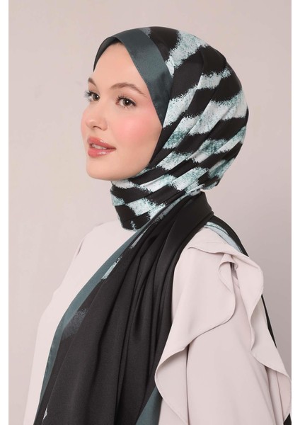 Zümrüt Leopar Desen Twill Şal