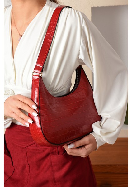 Kadın Baget Çanta Croco Deri Kaliteli Işçilik Kaliteli Deri