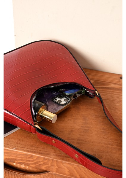 Kadın Baget Çanta Croco Deri Kaliteli Işçilik Kaliteli Deri