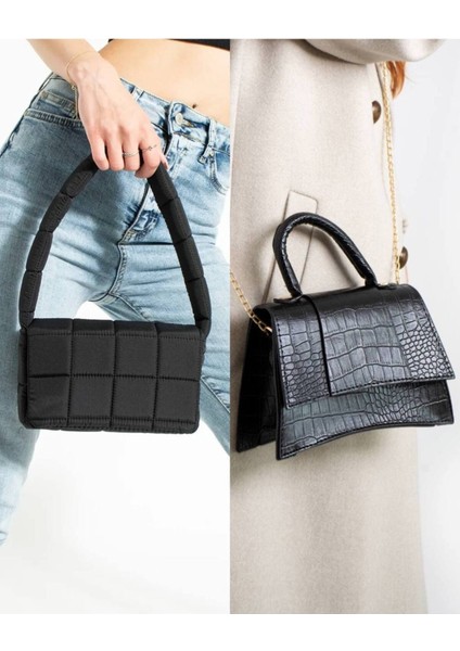 Su Geçirmez Puf Kumaş Çanta ve Kadın El ve Omuz Çantası Miny City 2 Li Paketli Ürün