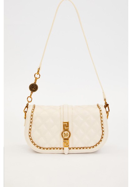 Krem Kenar Örgü Model Omuz Çantası