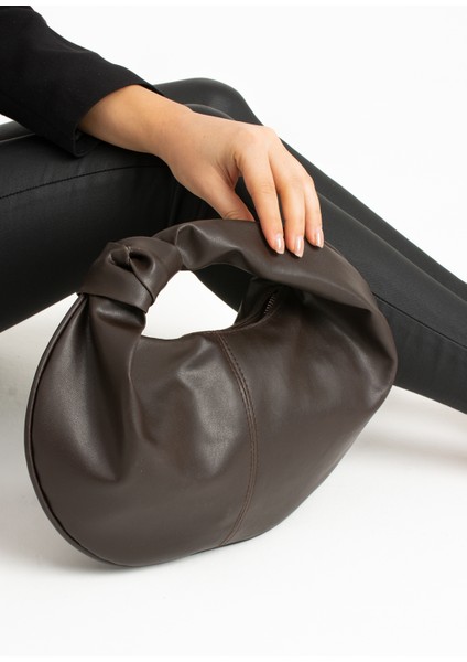 Kadin Mini Baget Dügüm Detaylı Fermuarlı El Çanta