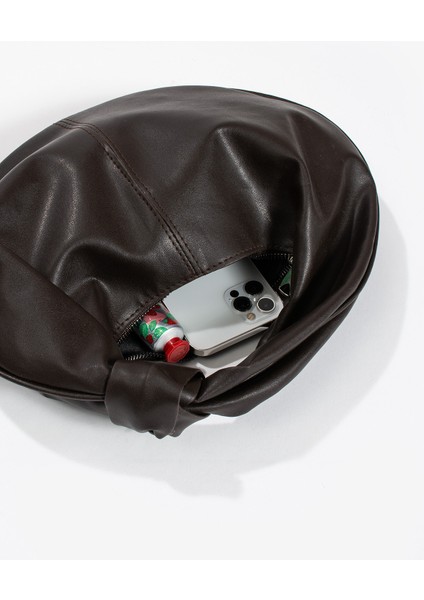 Kadin Mini Baget Dügüm Detaylı Fermuarlı El Çanta