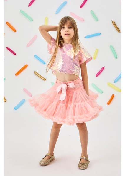 Somon Pullu Kız Çocuk Crop