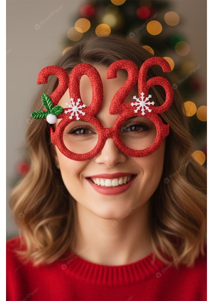 Yılbaşı Temal Kırmızı 2026 Yazılı Gözlük Yeni Yıl Parti Aksesuar