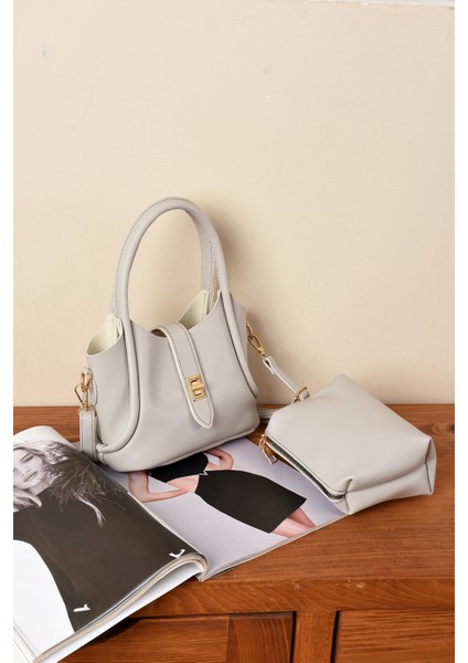 Kadın Kilit Detaylı Kaliteli Deriden Çapraz Çanta Omuz Çantası Makyaj Çantalı