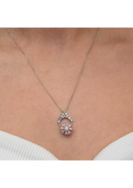 Gümüş Pembe Dönen Çiçek Kadın Kolye indirimleri