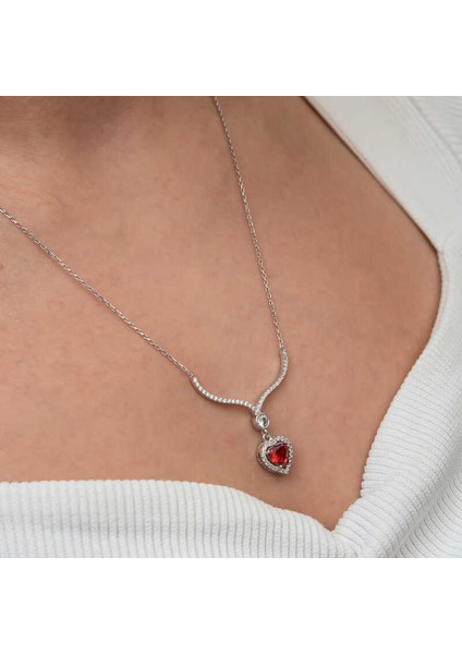 Gümüş Kırmızı Zirkon Taşlı Kalp Kadın Kolye fırsatları
