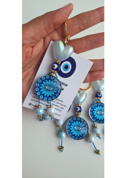 Lüks Hediyelik Kalp Detaylı Nazar Boncuklu Göz Anahtarlık 11 cm