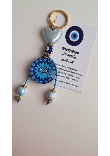 Lüks Hediyelik Kalp Detaylı Nazar Boncuklu Göz Anahtarlık 11 cm modelleri