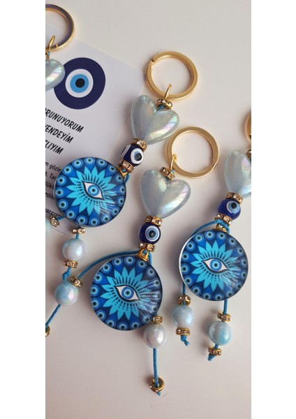 Lüks Hediyelik Kalp Detaylı Nazar Boncuklu Göz Anahtarlık 11 cm fırsatları