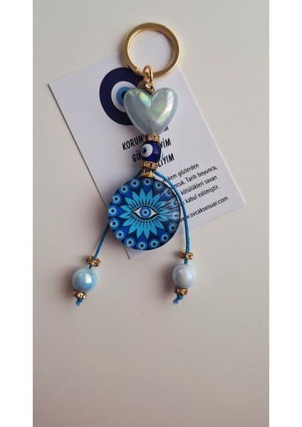Lüks Hediyelik Kalp Detaylı Nazar Boncuklu Göz Anahtarlık 11 cm indirimleri
