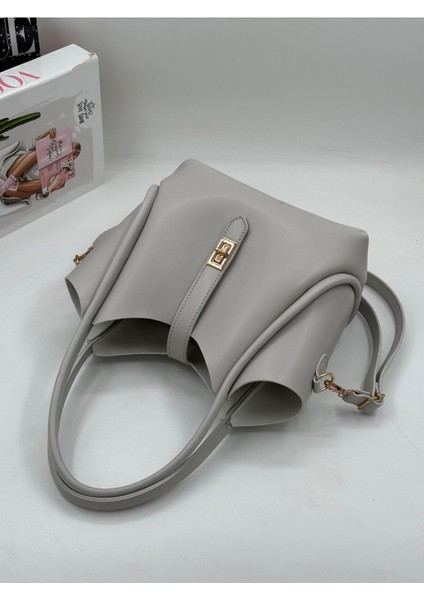 Demir Toka Kemerli Çift Askılı Makyaj Çantalı Zarif Suni Deri Kadın El ve Omuz Çantası modelleri