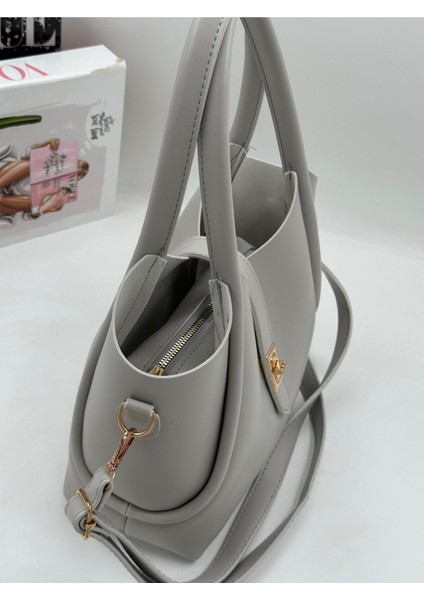 Demir Toka Kemerli Çift Askılı Makyaj Çantalı Zarif Suni Deri Kadın El ve Omuz Çantası fırsatları