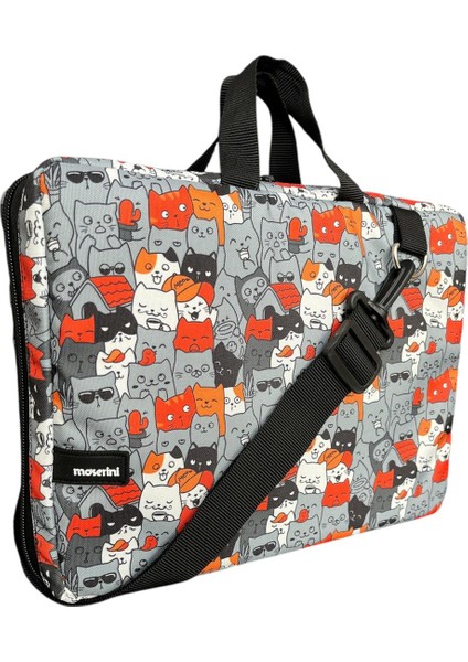 Omuz Askılı, Kedi Desenli iPad Pro 6.nesil 12.9”/ 7.nesil 13”/ Air M2 ile Uyumlu 13” , Çok Bölmeli, Suya Karşı Dayanıklı Tablet Çantası - Catlantis