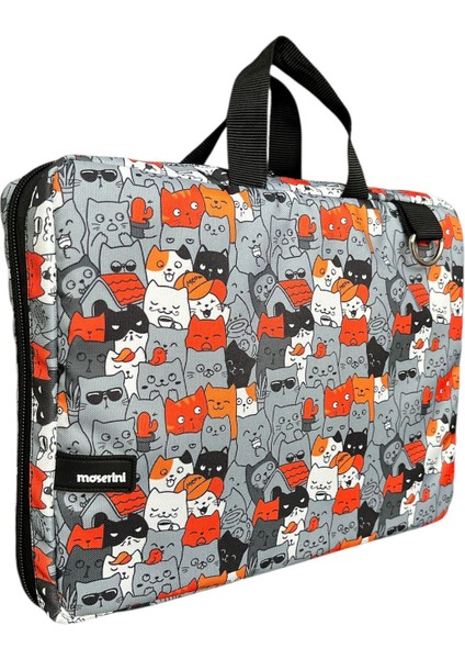 Omuz Askılı, Kedi Desenli iPad Pro 6.nesil 12.9”/ 7.nesil 13”/ Air M2 ile Uyumlu 13” , Çok Bölmeli, Suya Karşı Dayanıklı Tablet Çantası - Catlantis