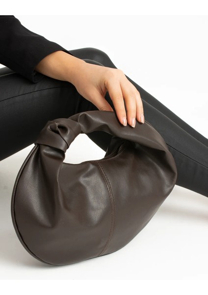 Kadin Mini Baget Dügüm Detaylı Fermuarlı El Çanta