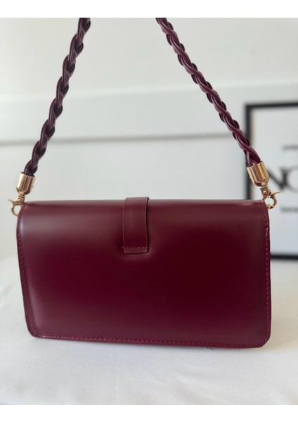 Kadın Bordo Örgü Saplı Model Premium Kalite El Çantası ve Çapraz Askılı Omuz Çantası modelleri