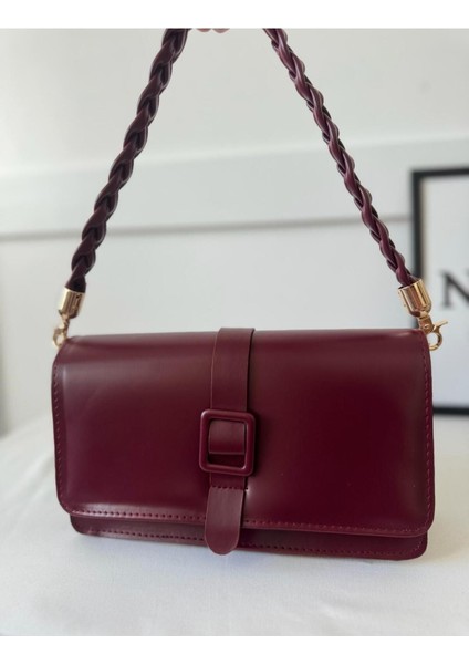 Kadın Bordo Örgü Saplı Model Premium Kalite El Çantası ve Çapraz Askılı Omuz Çantası indirimleri