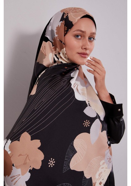 Acı Kahve Çiçek Desen Twill Şal